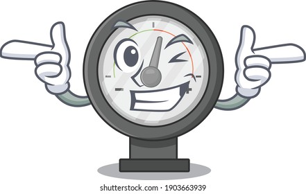 Caricature design concept of pressure gauge with funny wink eye