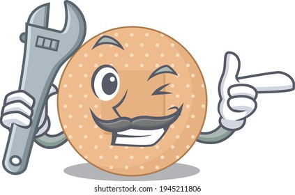 A caricature design concept of rounded bandage working as a mechanic. Vector illustration