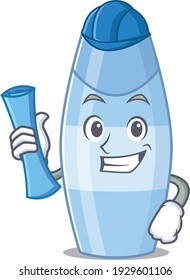 Caricature design concept of shampoo Architect with new city landscape blue prints. Vector illustration