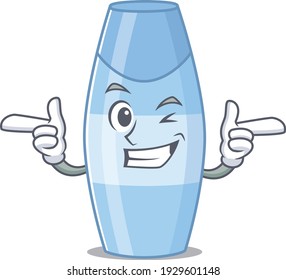 Caricature design concept of shampoo with funny wink eye. Vector illustration