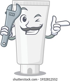 A caricature design concept of shower gel working as a mechanic. Vector illustration
