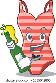 caricature design concept of swimsuit cheers with bottle of beer
