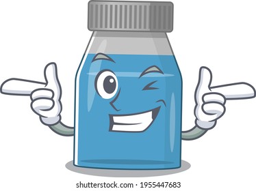 Caricature design concept of syrup medicine with funny wink eye. Vector illustration