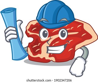 Caricature design concept of T-bone Architect with new city landscape blue prints. Vector illustration