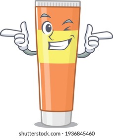 Caricature design concept of toothpaste with funny wink eye. Vector illustration