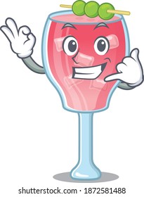 Caricature design of cosmopolitan cocktail showing call me funny gesture