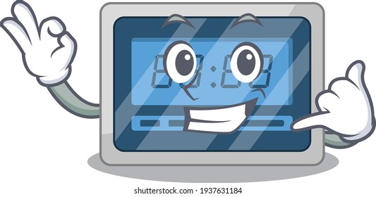 Caricature design of digital timer showing call me funny gesture