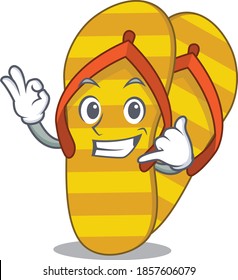 Caricature design of flip flops showing call me funny gesture