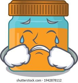 Caricature design of honey jar having a sad face