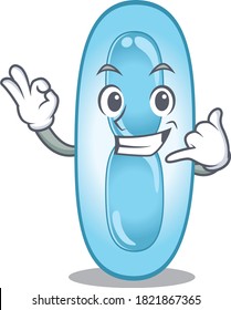 Caricature design of klebsiella pneumoniae showing call me funny gesture