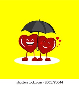 caricature design with love-shaped character holding an umbrella