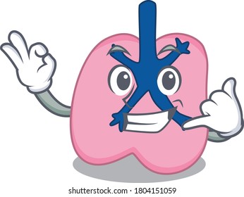 Caricature design of lung showing call me funny gesture