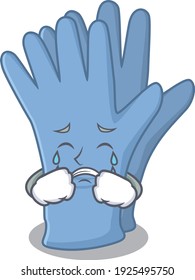 Caricature design of medical gloves having a sad face