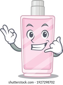 Caricature design of perfume with cute call me pose. Vector illustration