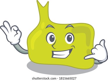 Caricature design of pituitary showing call me funny gesture