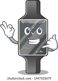 Caricature design of smart watch with cute call me pose. Vector illustration