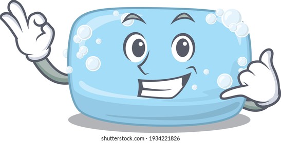 Caricature design of soap with cute call me pose. Vector illustration