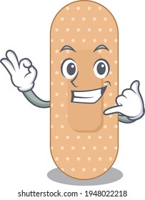 Caricature design of standard bandage with cute call me pose. Vector illustration