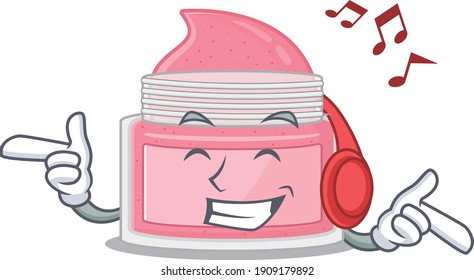 A Caricature design style of body srub listening music on headphone. Vector illustration