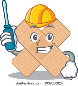 caricature design style of cross bandage worked as an automotive. Vector illustration