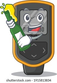 A caricature design style of dive computer cheers with a bottle of wine