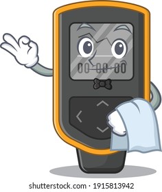 A Caricature design style of dive computer as a waiter with a white napkin