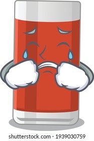 Caricature design style of glass of apple juice with a sad face. Vector illustration
