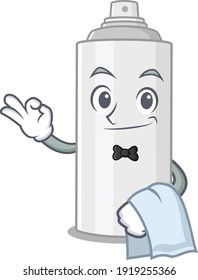 A Caricature design style of hair spray as a waiter with a white napkin. Vector illustration