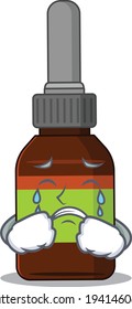 Caricature design style of liquid bottle with a sad face. Vector illustration