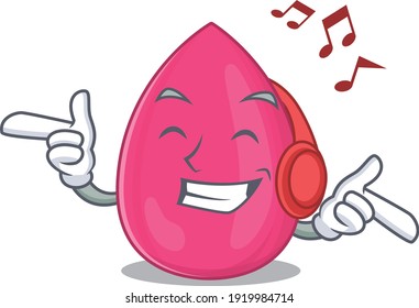 A Caricature design style of makeup sponge listening music on headphone. Vector illustration