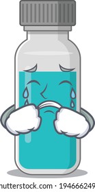 Caricature design style of medical test bottle with a sad face. Vector illustration
