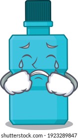 Caricature design style of mouthwash with a sad face. Vector illustration