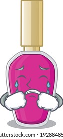 Caricature design style of pink nail polish with a sad face. Vector illustration