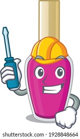 caricature design style of pink nail polish worked as an automotive. Vector illustration