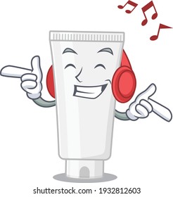 A Caricature design style of shower gel listening music on headphone. Vector illustration