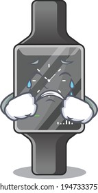 Caricature design style of smart watch with a sad face. Vector illustration