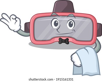 A Caricature design style of vr glasses as a waiter with a white napkin