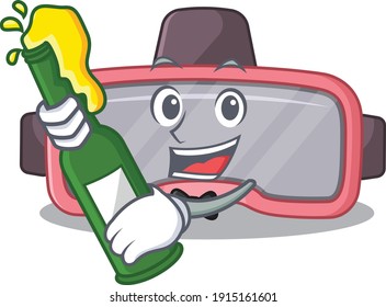A caricature design style of vr glasses cheers with a bottle of wine