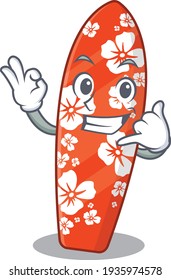 Caricature design of surfboard with cute call me pose. Vector illustration