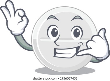 Caricature design of tablet drug with cute call me pose. Vector illustration