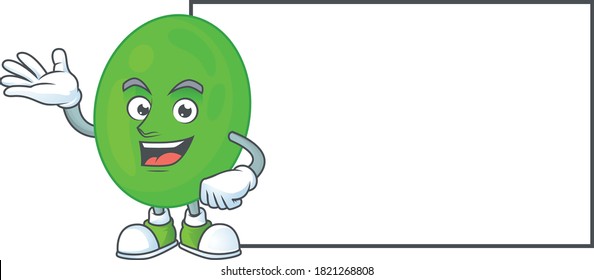 A caricature drawing of cocci with board. Vector illustration