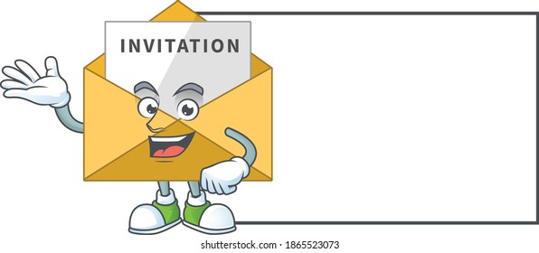 A caricature drawing of invitation message with board. Vector illustration