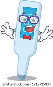 A caricature drawing of nerd digital thermometer wearing weird glasses