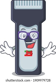 A caricature drawing of nerd electric shaver wearing weird glasses. Vector illustration
