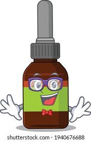A caricature drawing of nerd liquid bottle wearing weird glasses. Vector illustration