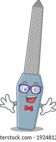 A caricature drawing of nerd nail file wearing weird glasses. Vector illustration