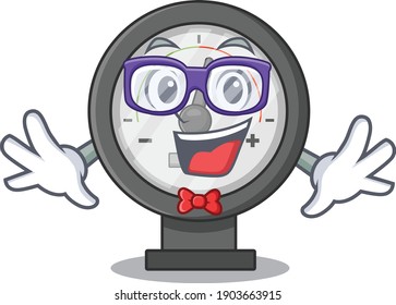 A caricature drawing of nerd pressure gauge wearing weird glasses