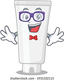 A caricature drawing of nerd shower gel wearing weird glasses. Vector illustration