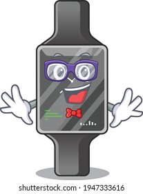 A caricature drawing of nerd smart watch wearing weird glasses. Vector illustration