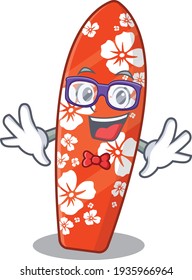 A caricature drawing of nerd surfboard wearing weird glasses. Vector illustration